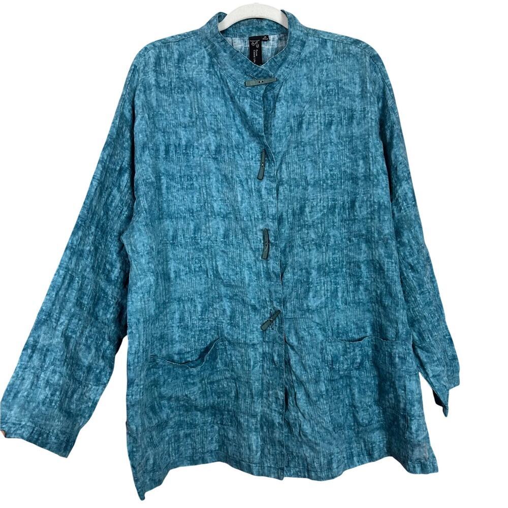 Focus Casual Life Blue Lagenlook Top Button Up Size Medium Oversized